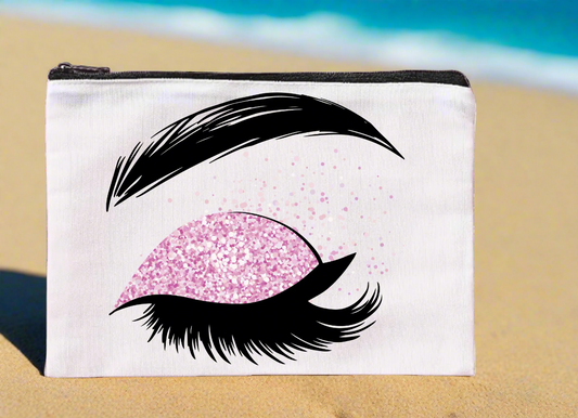✨ Pink Glitter Eyes – Canvas Makeup Bag